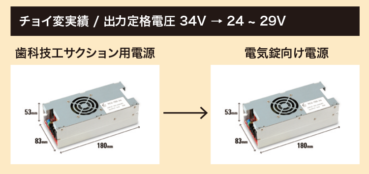 チョイ変実装。出力定格電圧34V→24～29V